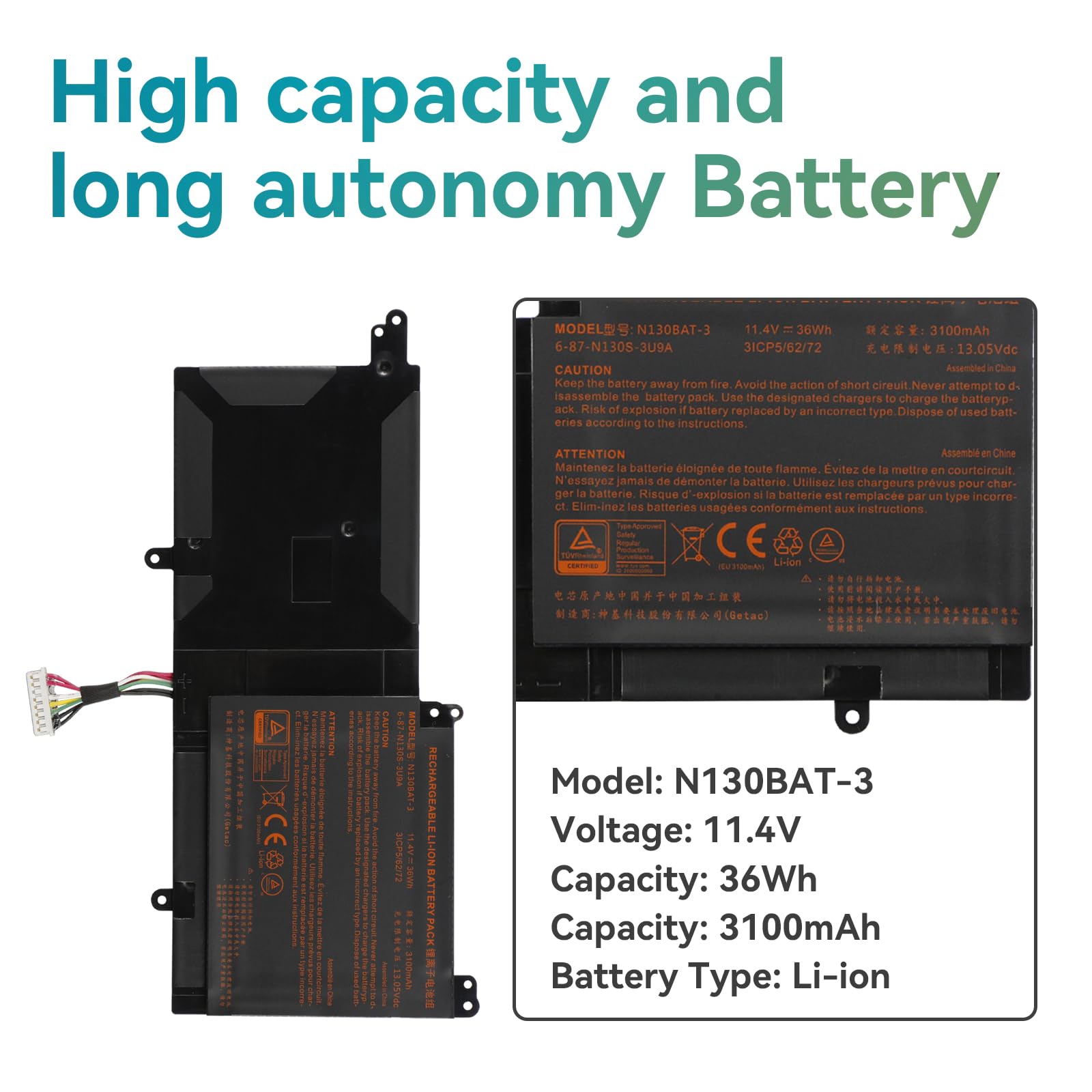 ANTIEE N130BAT 3 Laptop Batterij voor CLEVO N130BU N130WU N131BU N131WU Sager NP3130 voor Lengyue HAIER S4 Tuxedo InfinityBook Pro 13 N130BU 14 Series 6 87 N130S 3U9A 6 87 N1 30S 31A00 11,4 V 36 Wh