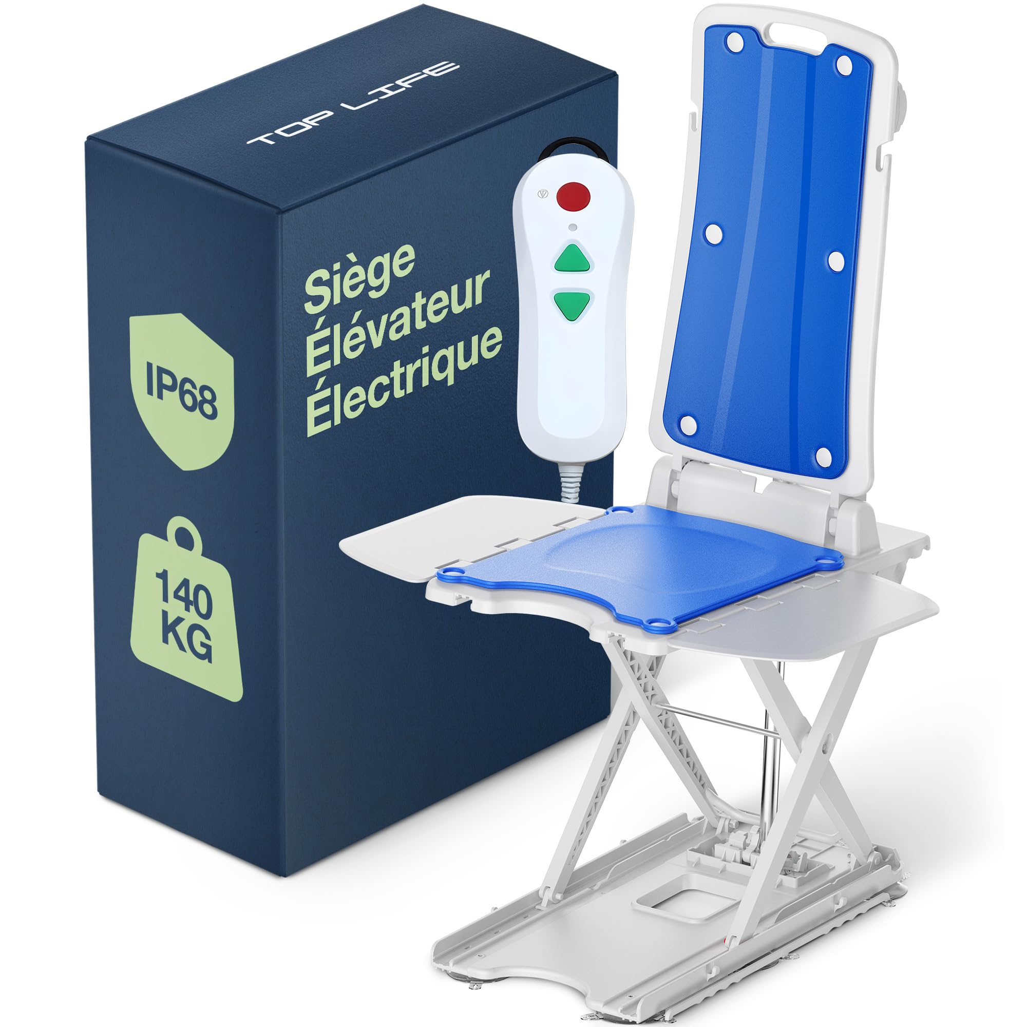 Siège élévateur électrique pour Personnes âgées - supporte Jusqu'à 140 kg | Siège de Bain motorisé - Portable avec télécommande, Hauteur réglable, étanche IP68, Ergonomique Pliable, Prêt à utiliser