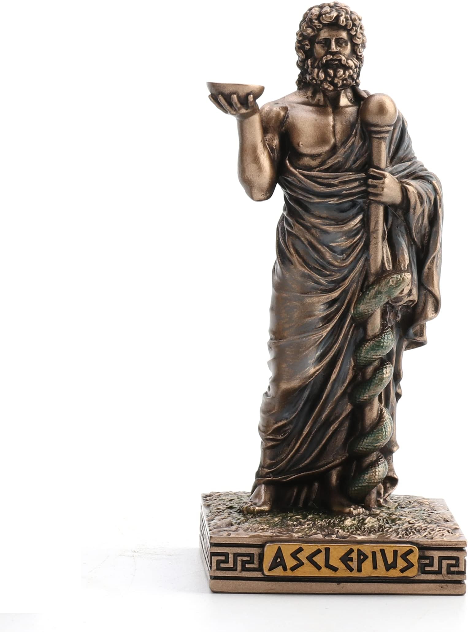 3 5/8 Inch Asclepius Greek God of Medicine Resin Hand Painted Bronze Finish Miniature Figurine