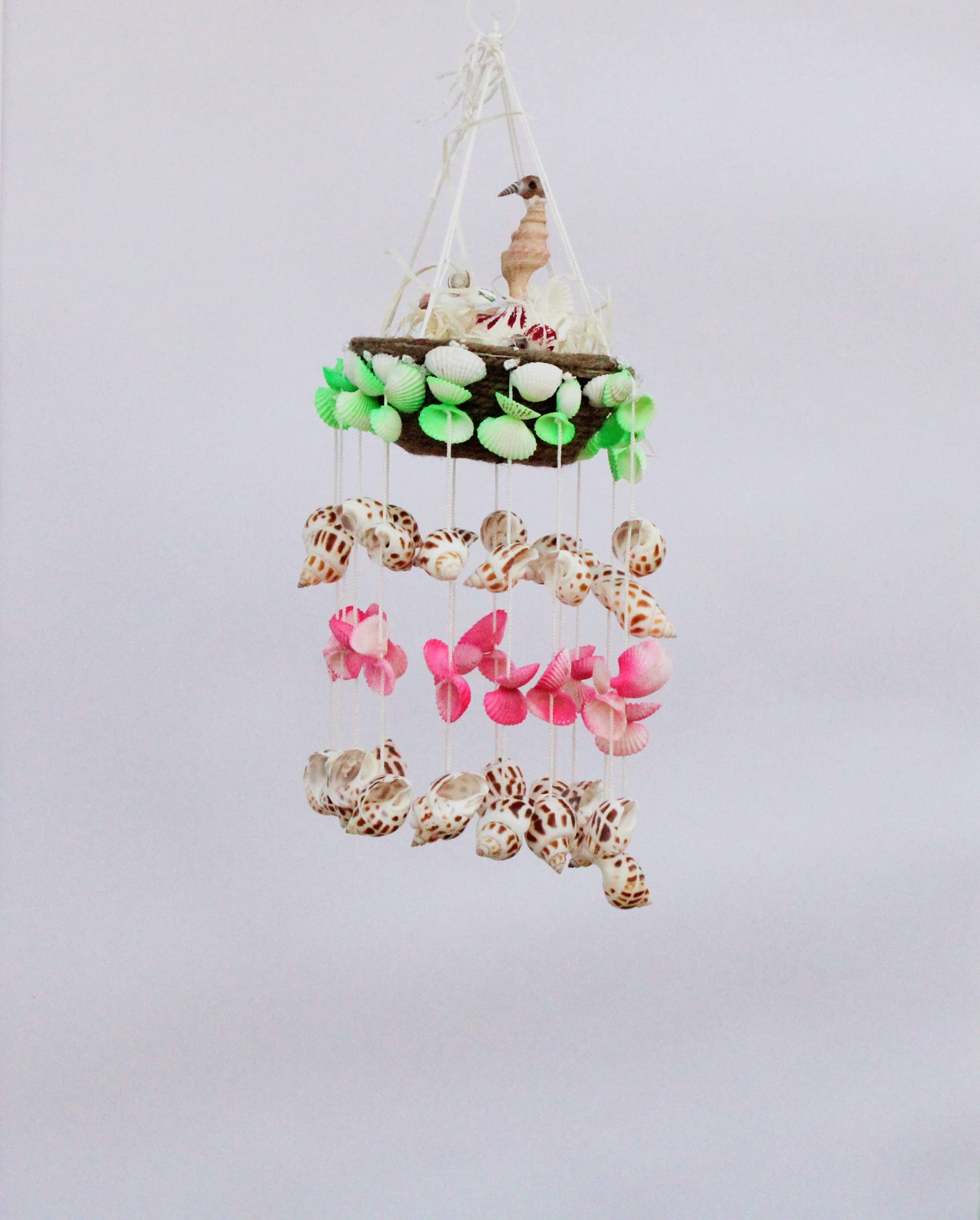 Shellkrafts 15 Inches Sea Shell Wind Chime for Home Decoration | Balcony & Garden | Soothing Rain Sound & Very Lucky According to Vastu | Attracts Good Luck | Postive Energy (Pink & Green)-image-12
