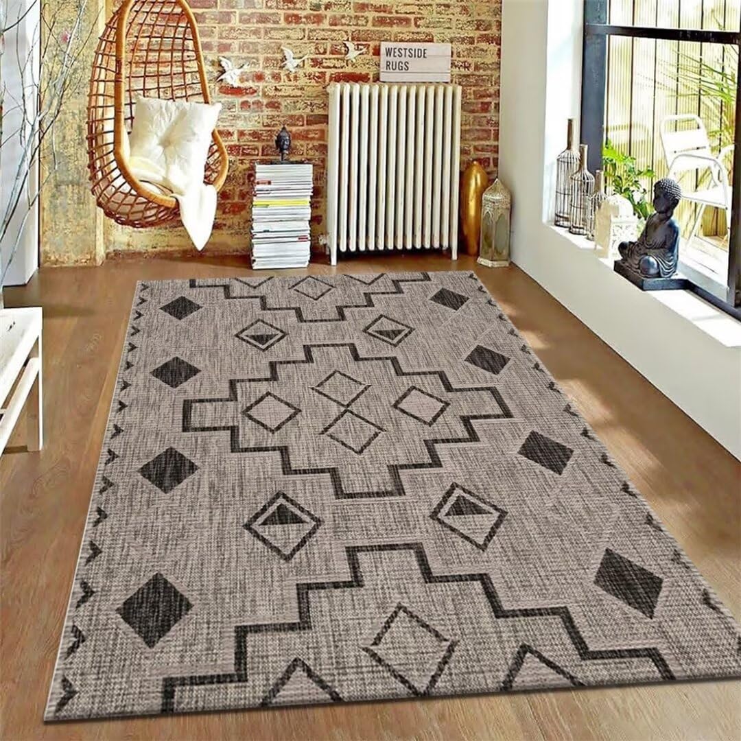 Tapis de couloir moderne 60x90cm gris à motif géométrique pour chambre