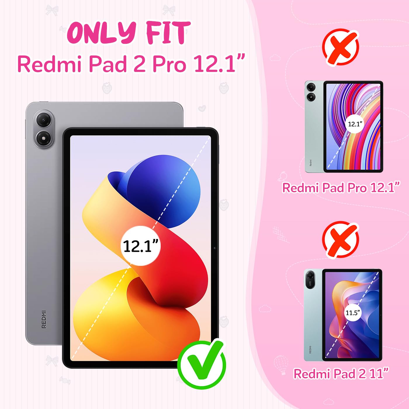 Funda Infantil para Redmi Pad 2 Pro 12.1 Pulgadas 2025, Carcasa Antigolpes con Asa y Correa para Redmi Pad 2 Pro, Magenta