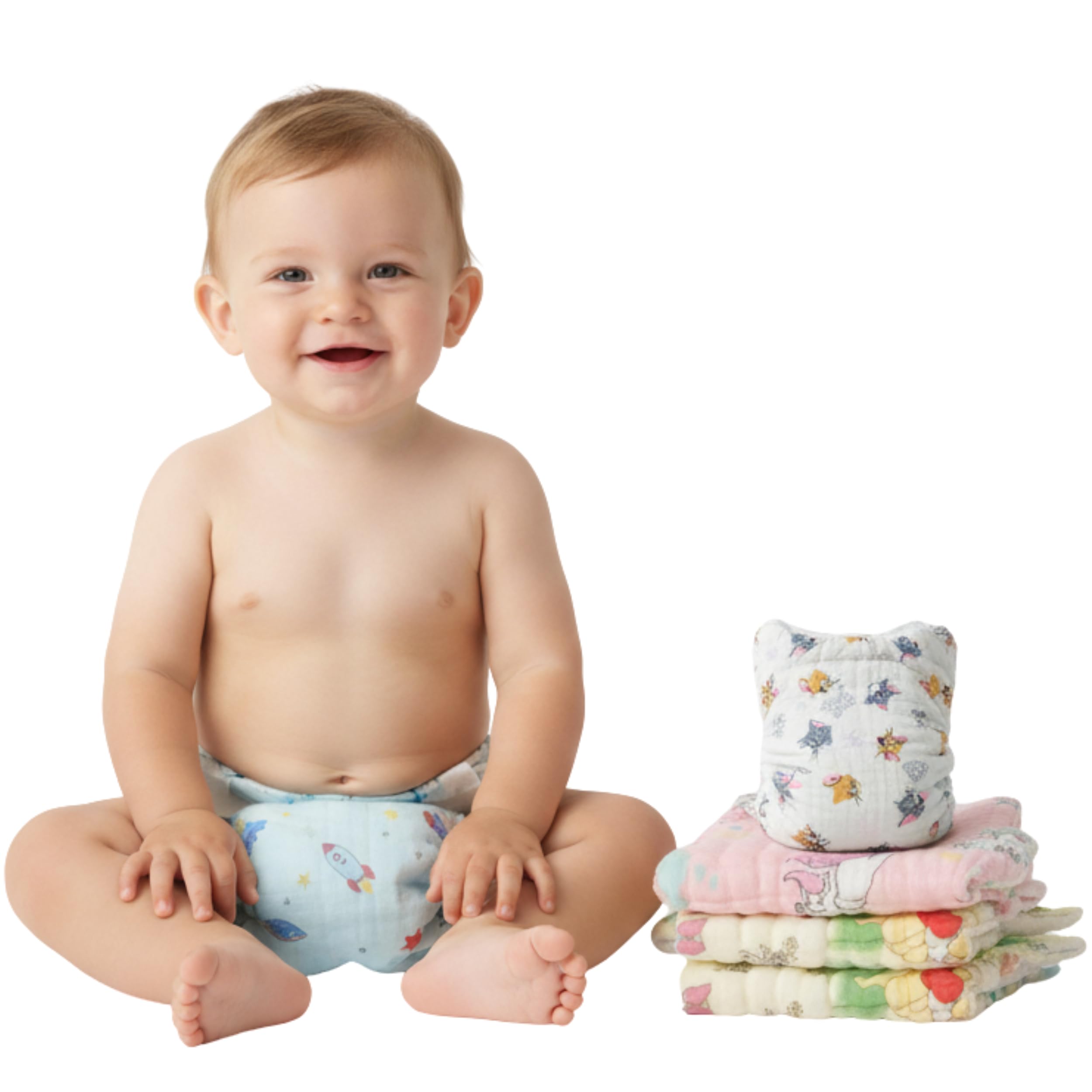 Pax Parrot Muslin Cloth Nappies For Newborn Baby,Super Soft,Reusable, Cotton Langots,U Shaped 6 Layer For boy and girl | Pack of 3, Size S-image-32