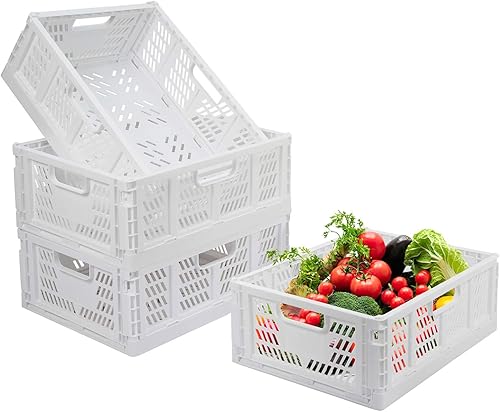 Paquete de 4 cajas de almacenamiento plegables de plástico organizador de cajones apilables cesta de almacenamiento de alimentos frutas y verduras