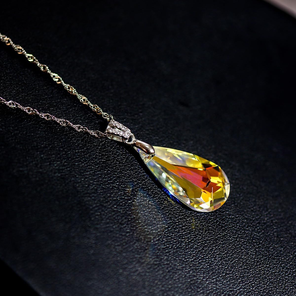 Water Drop Teardrop Pear Shape Austrian Crystal Pendant Necklace for women 925 Sterling Silver Handmade Chain Jewelry Gift - Image 8