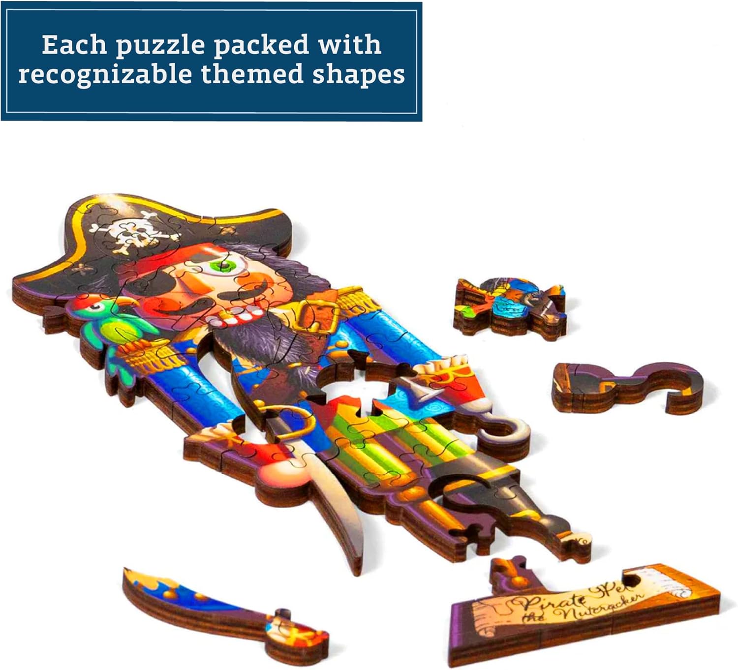 Boardwalk Puzzles Luxury Wood Puzzles - Pirate Pete - Fun Size 32 Pieces - Engaging Wooden Puzzle Activity Adults