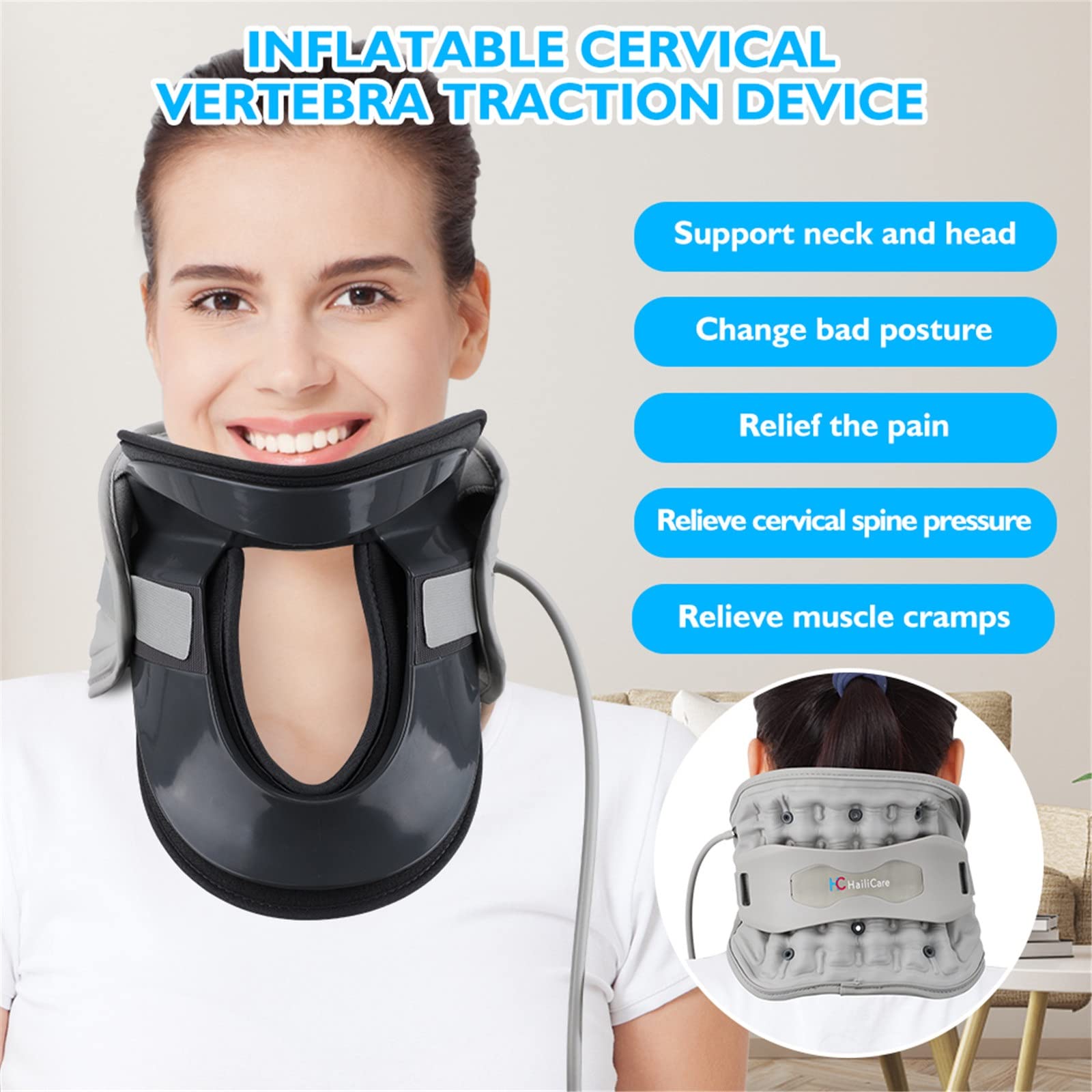 Cuello Cervical Tracción Dispositivo Collar Collar Persalte Protector Ortesis ORTHOSIS Inflable Vértebra Fijación De La Columna Corrector De Postura