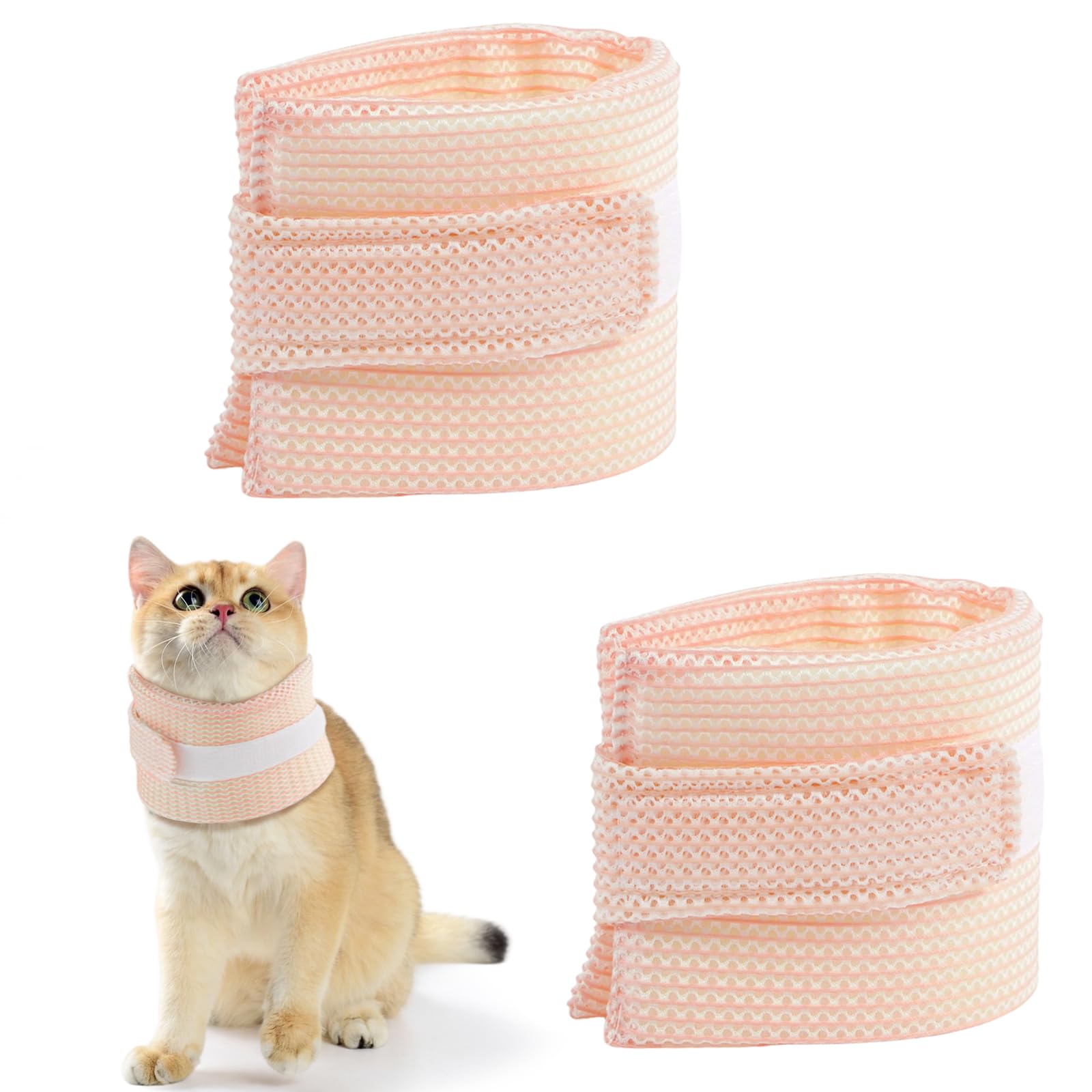 Hjyokuso Cat Neck Protector, 2 Pack Adjustable Wound Recovery Collar, Soft Breathable Sponge Mesh, for Neck Wounds, Post Surgery, Scratching & Licking