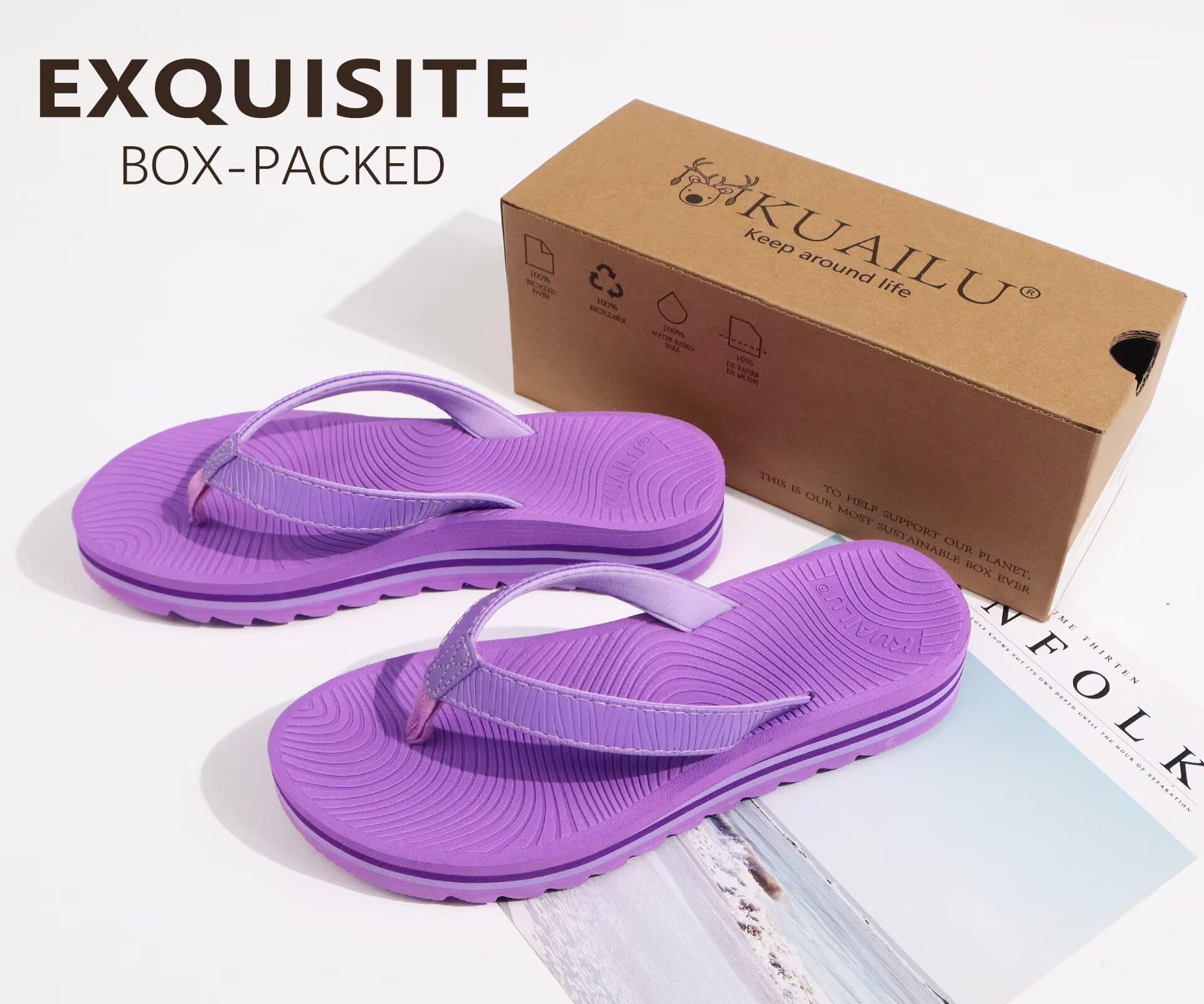 KuaiLu Flip Flops Femme Mode Yoga Mat Plateforme Léger Tongs Sandales Dressy Été Plage Frauen Tongue, Coussin Doux Lit Caoutchouc Semell EU36-43