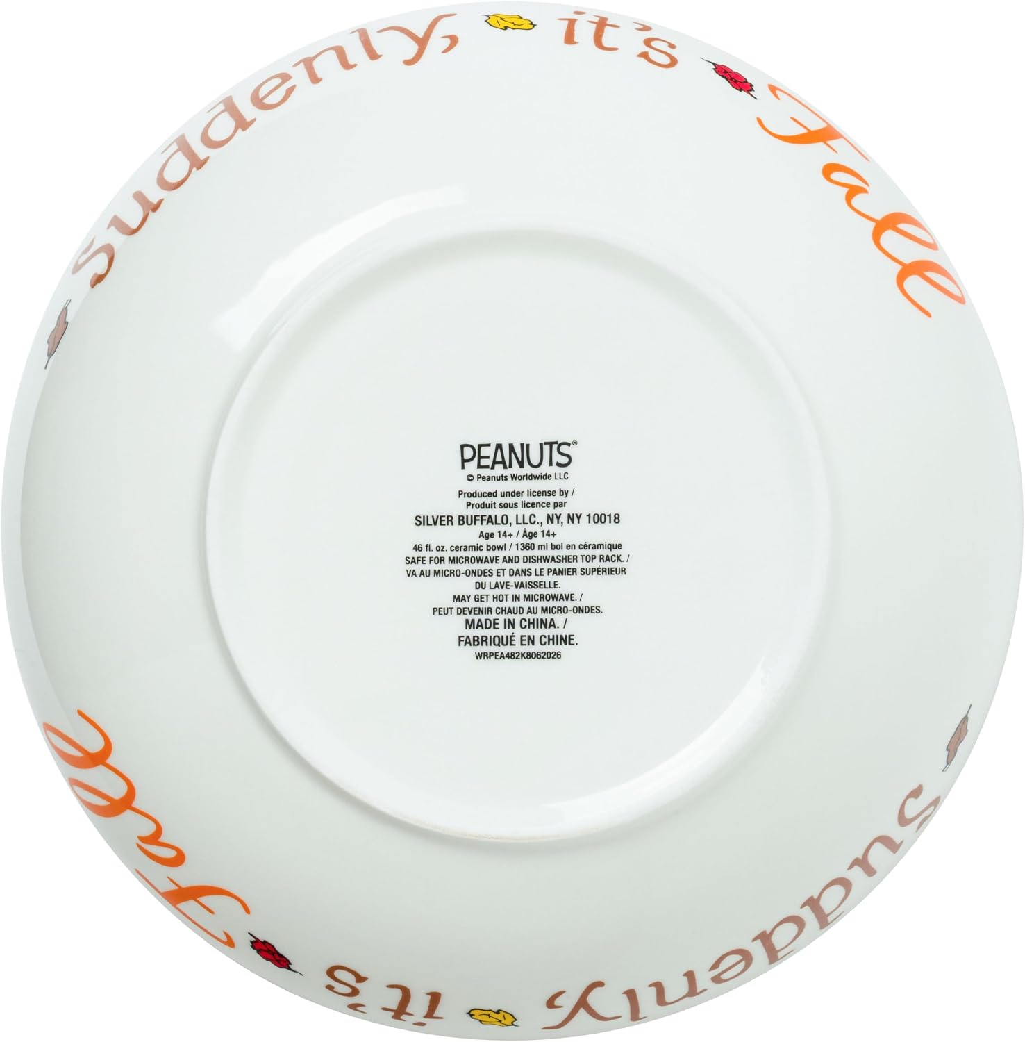 Silver Buffalo Peanuts Suddenly Fall, Ceramic Pasta Bowl, 9in