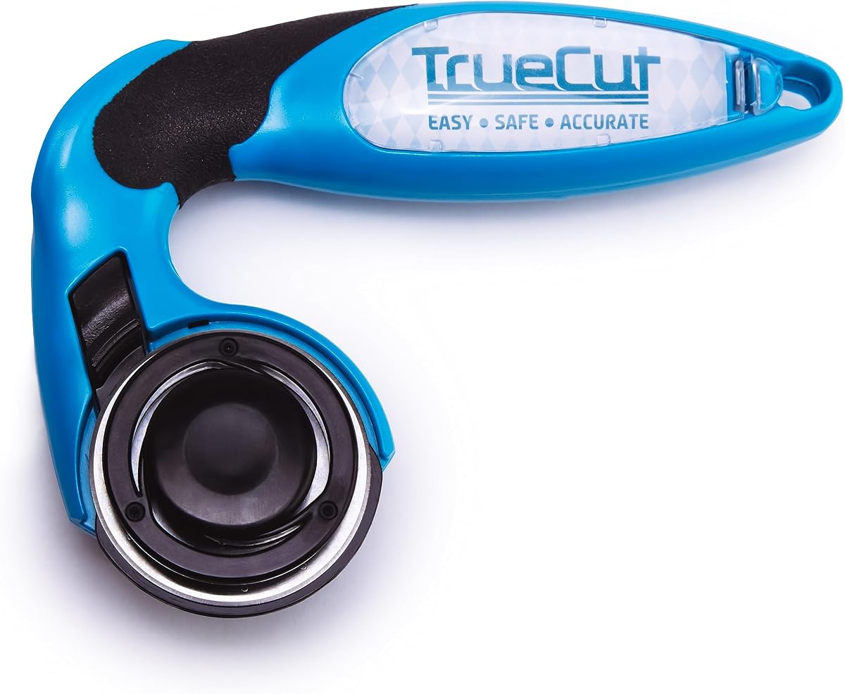 TrueCut My Comfort Rotary Cutter - 45mm Ergonomic Wheel Cutter for Fabric, Quilting, Sewing, Crafting - Left or Right-Handed - Track-and-Guide Ruler - Quilting and Sewing Supplies