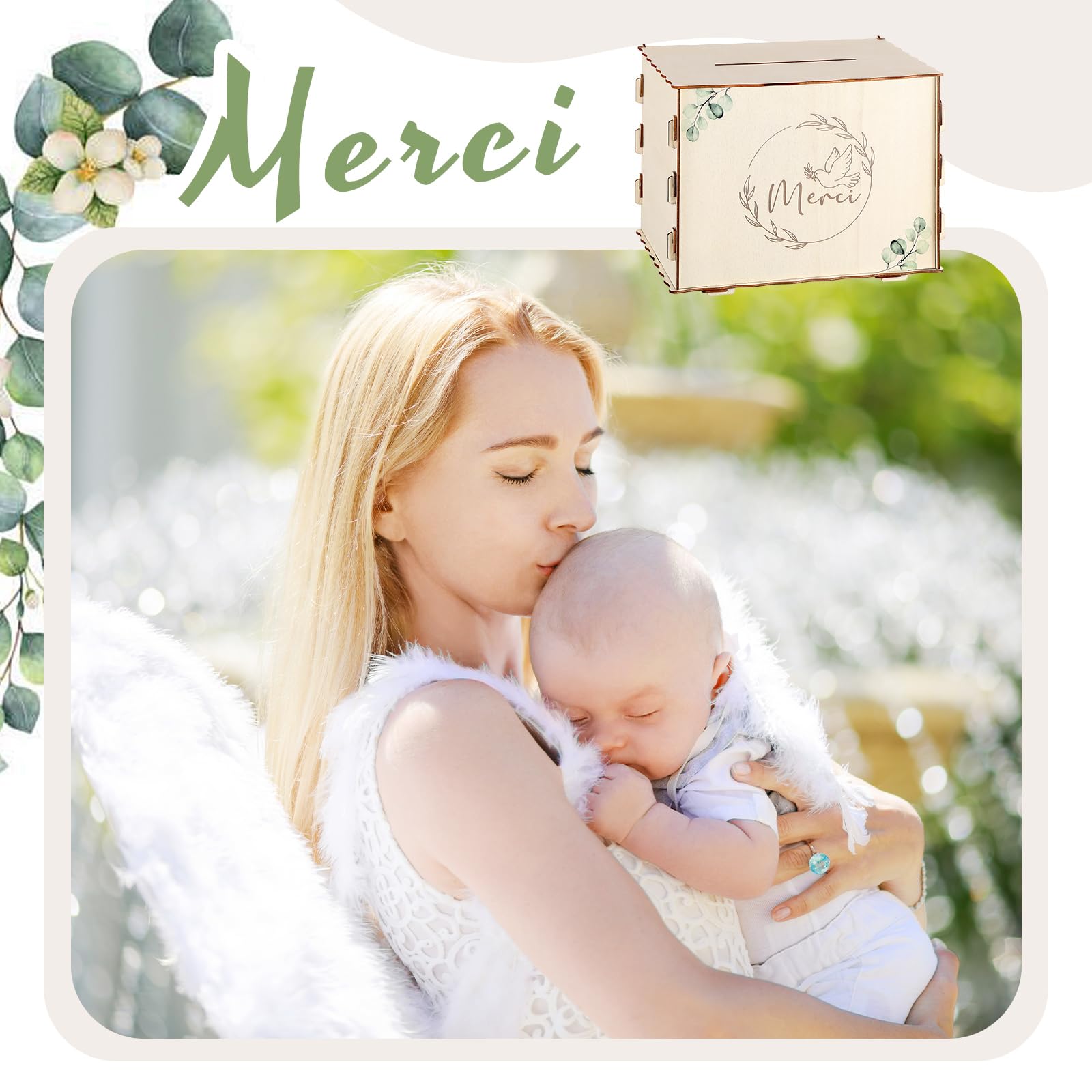 Namalu Urna Compleanno Battesimo Scatola Porta Biglietti Salvadanaio in Legno per Matrimonio Decorazione Festiva Scatola Regalo per Lettere Buste Denaro(Merci, Piccione, Eucalipto)