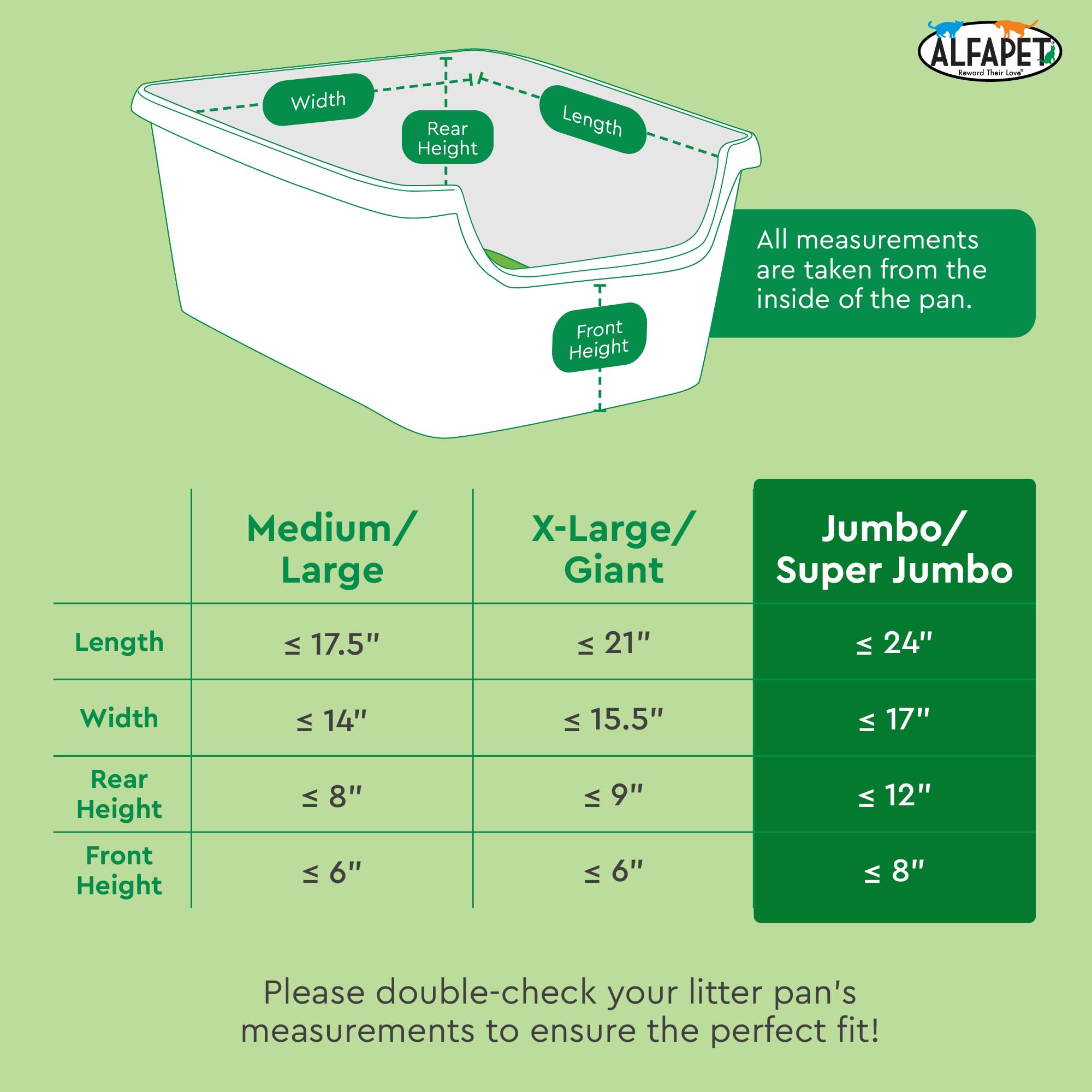 Forros para caja de arena resistentes, Alfapet elástico, paquete de 52 unidades, para sartenes de arena extra gigantes, jumbo, súper jumbo, con tecnología Sta-Put para un ajuste firme y fácil