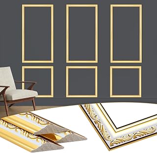Maasechs 3-Set Gold White Peel & Stick 3D Wall Molding Kit - Premade Wainscoting Panels, 54x24 Inch Easy DIY Decor