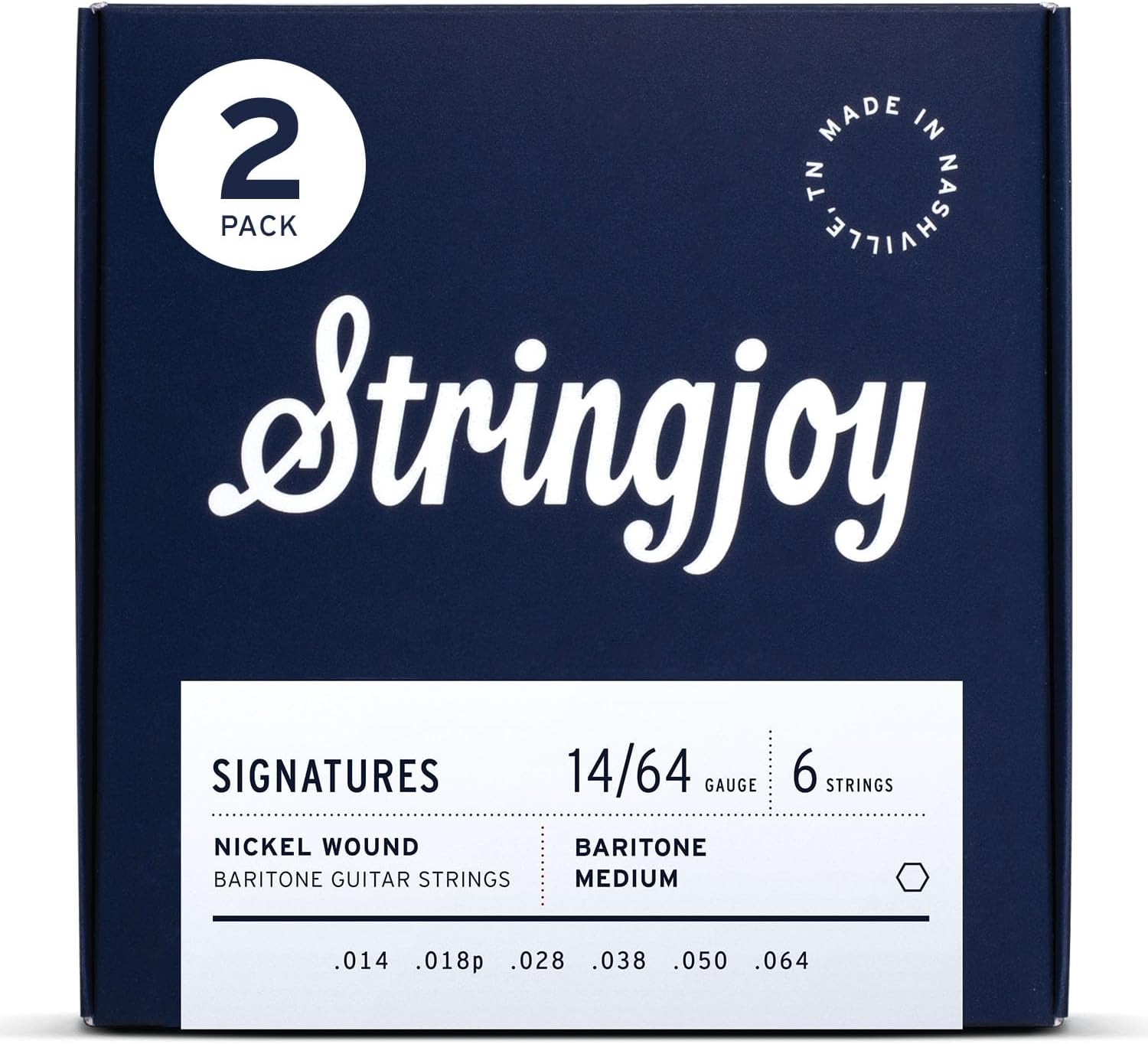 Stringjoy Baritone Balanced Medium Gauge Signatures 14-64, BAL14B, Rich & Resonant Guitar Strings, Electric Guitar 6 String Set, 2-Pack