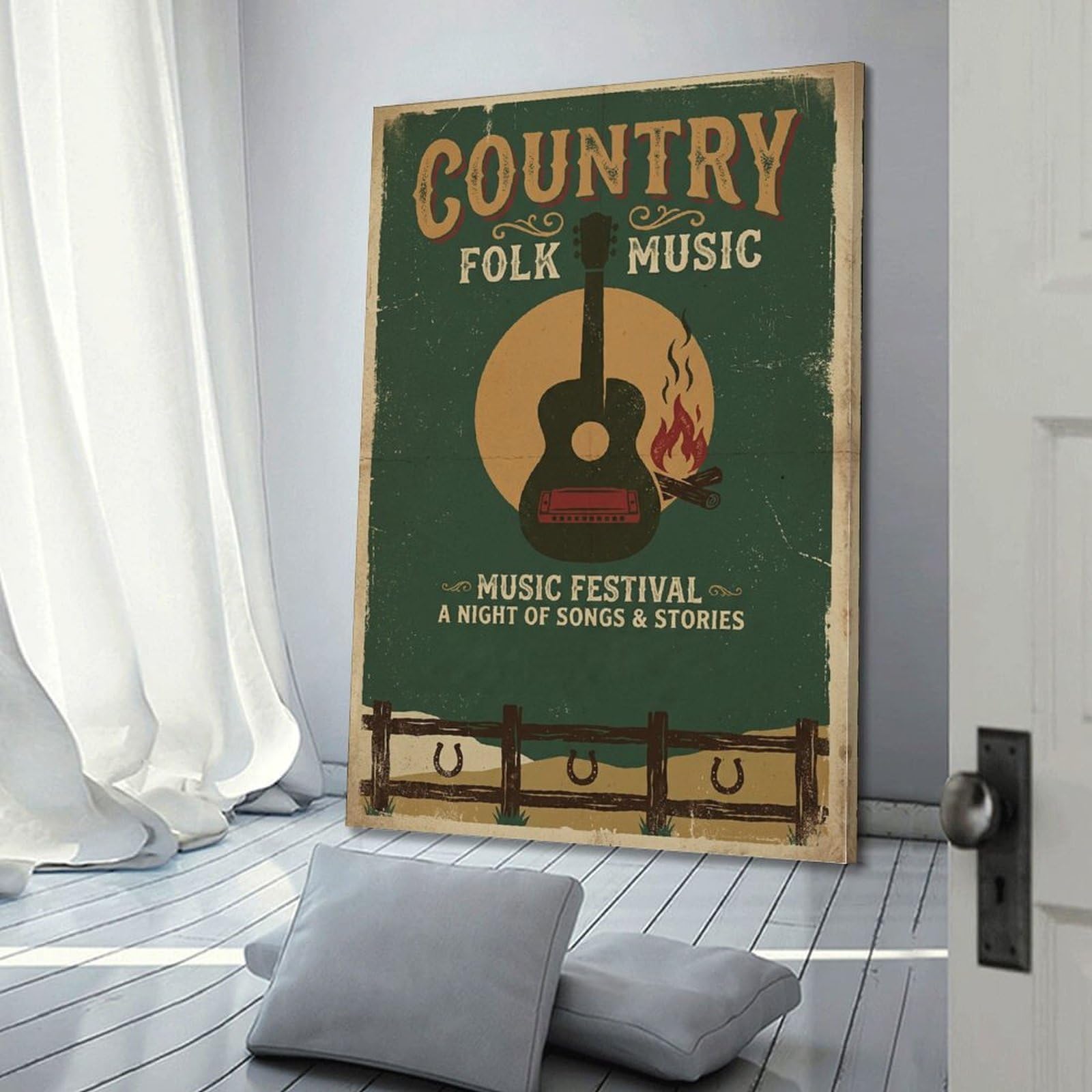 OKNGB Poster con musica folk country, con chitarra e armonica, poster decorativo da parete su tela, stampa artistica moderna, poster decorativo per camera da letto, per camera da letto (40 x 60 cm)