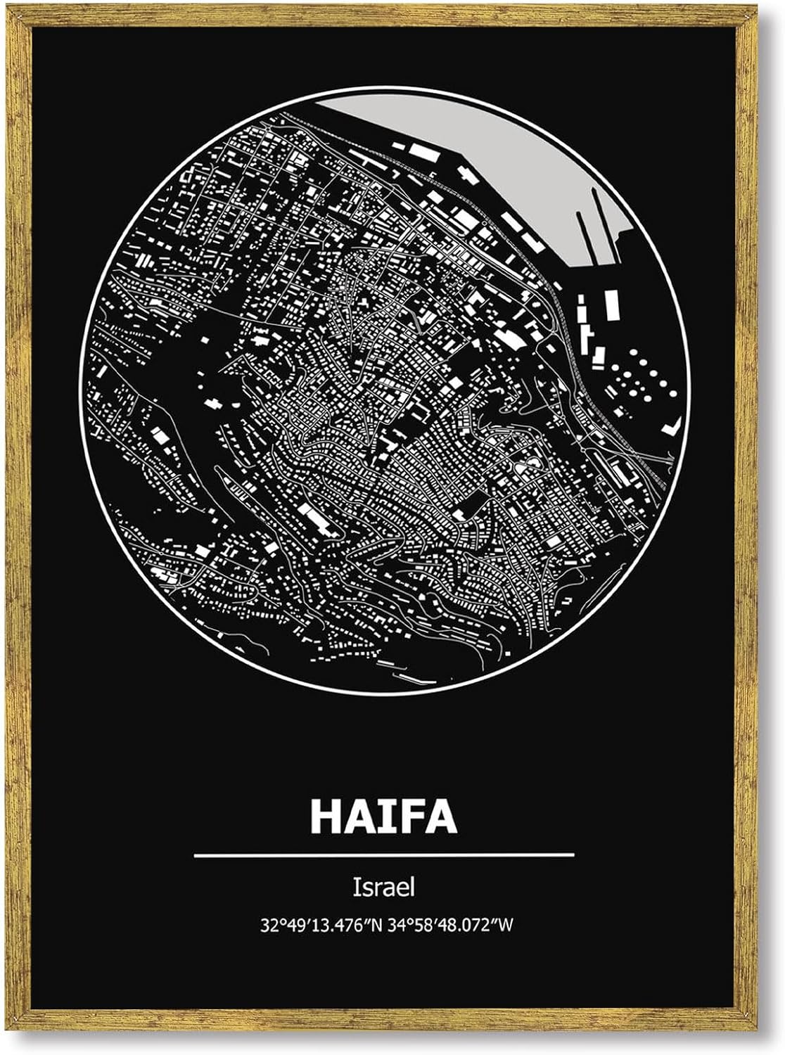 Framed Haifa Israel City Map Poster Canvas Print Art Modern Painting Wall Art Pictures Minimalist Aesthetic Home Decor Office Wall Decoration Art Print (Wood Framed,12L x 16W)