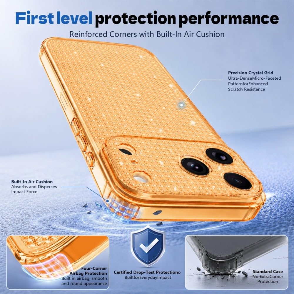 Generic Funda compatible con iPhone 15 (color: transparente) a prueba de golpes con purpurina y carcasa trasera de silicona dura
