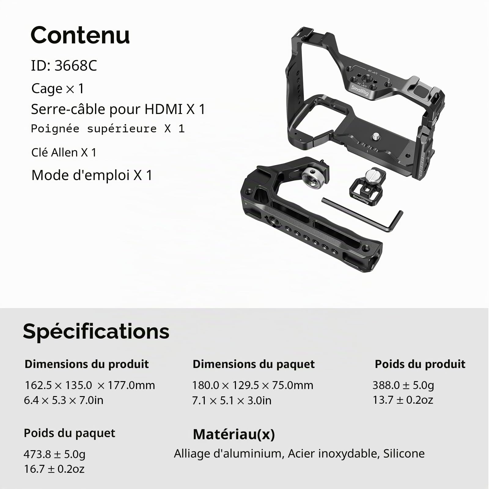SMALLRIG Kit de Cage à Libération Rapide HawkLock pour Sony Alpha 7R V/Alpha 7 IV/Alpha 7S III/Alpha 1 / Alpha 7R IV/Alpha 7 V, Cage Complète avec Poignée Supérieure et Pince de Câble - 3668C