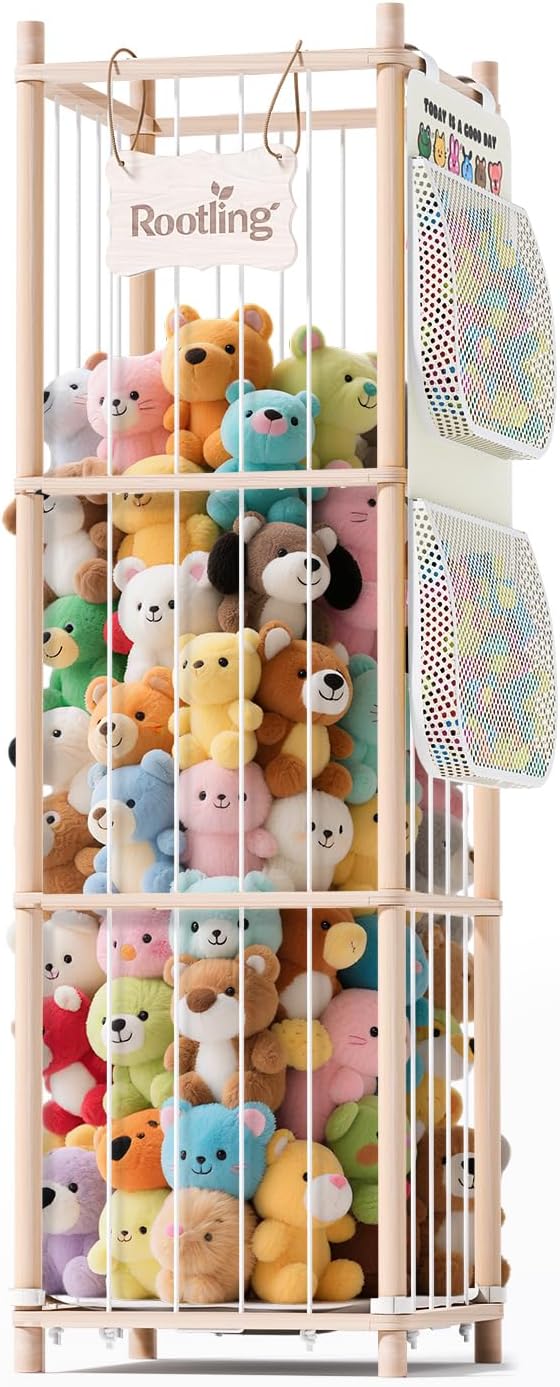 Stuffed Animal Storage organizer tall wooden cute zoo toy holder