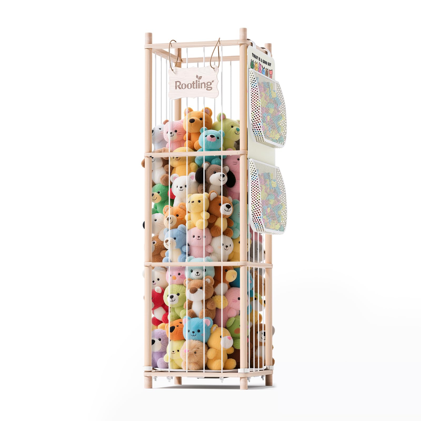 Large Stuffed Animal Storage & Organizer, 54 inch Tall Wooden Cute Zoo Toy Holder, Premium Wooden Material with Elastic Cord For Toddler Rooms, Playrooms & Bedrooms