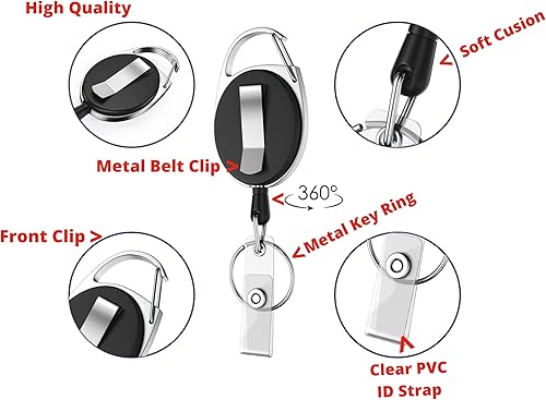 Miniatura 4 de Carretes de insignia con clip para cinturón, soporte retráctil para tarjeta de identificación, extensor de llavero fuerte con 2 portatarjetas de