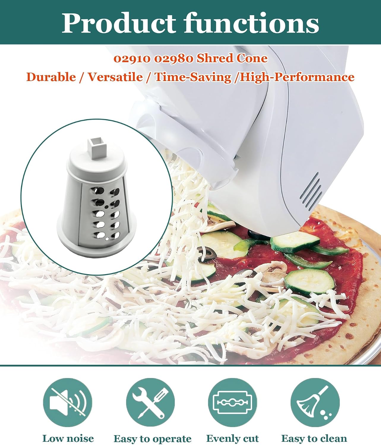 Shred Cone Fits For Presto Regular Salad Shooter 02910 02980, Cheese Grater Replacement Parts for Shredding Cheese, Vegetables and Fruits (Square Plug)