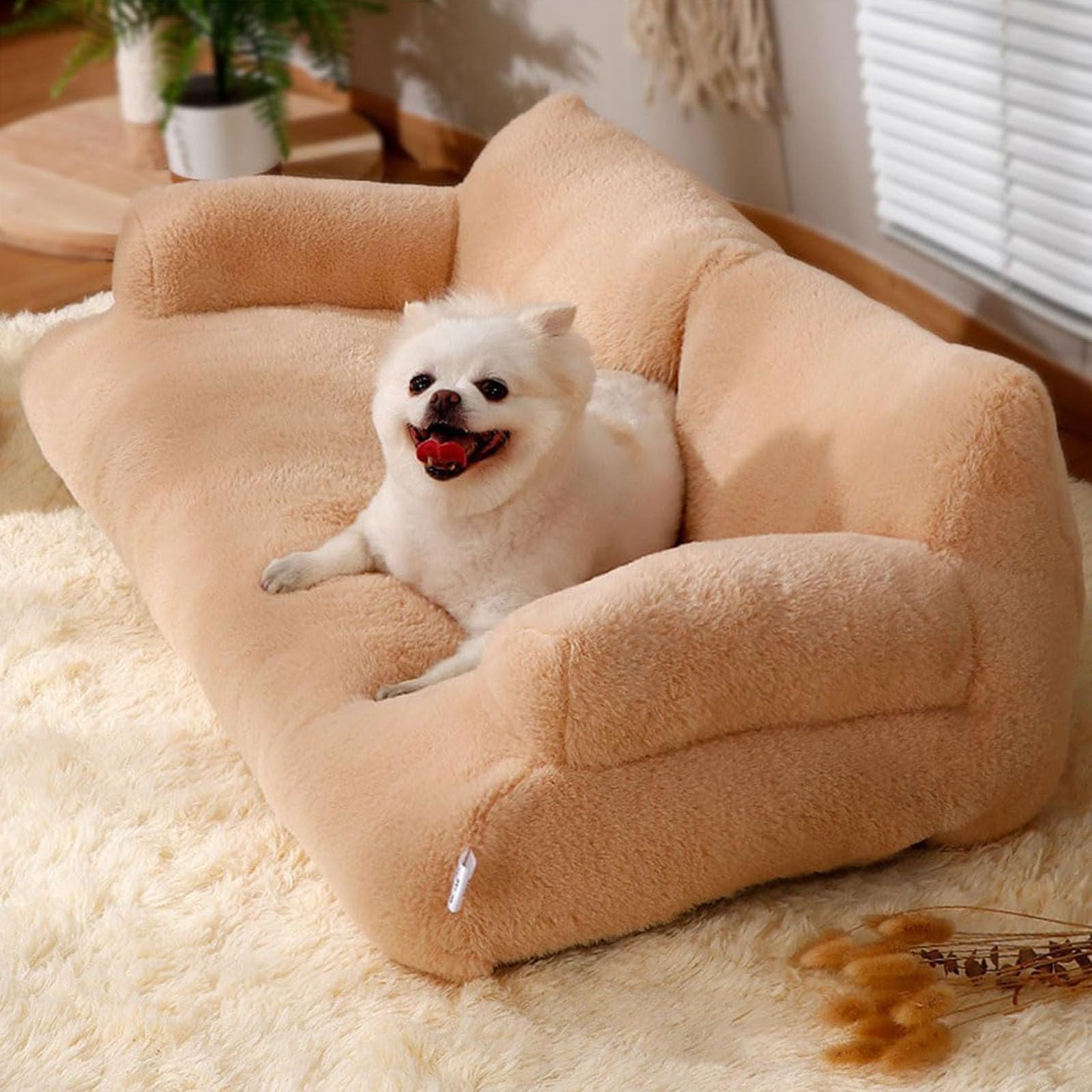 Canapé apaisant pour animal de compagnie Lit en peluche moelleux lavable 80 x 58 x 30 cm gris clair