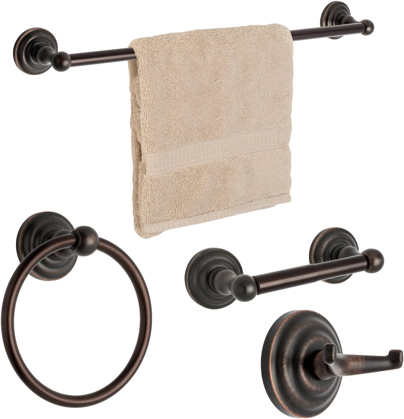 Dynasty Hardware 3800-ORB-4 Palisades Series Bathroom Hardware Set, Oil Rubbed Bronze, 4-Piece Set, With 24" Towel Bar