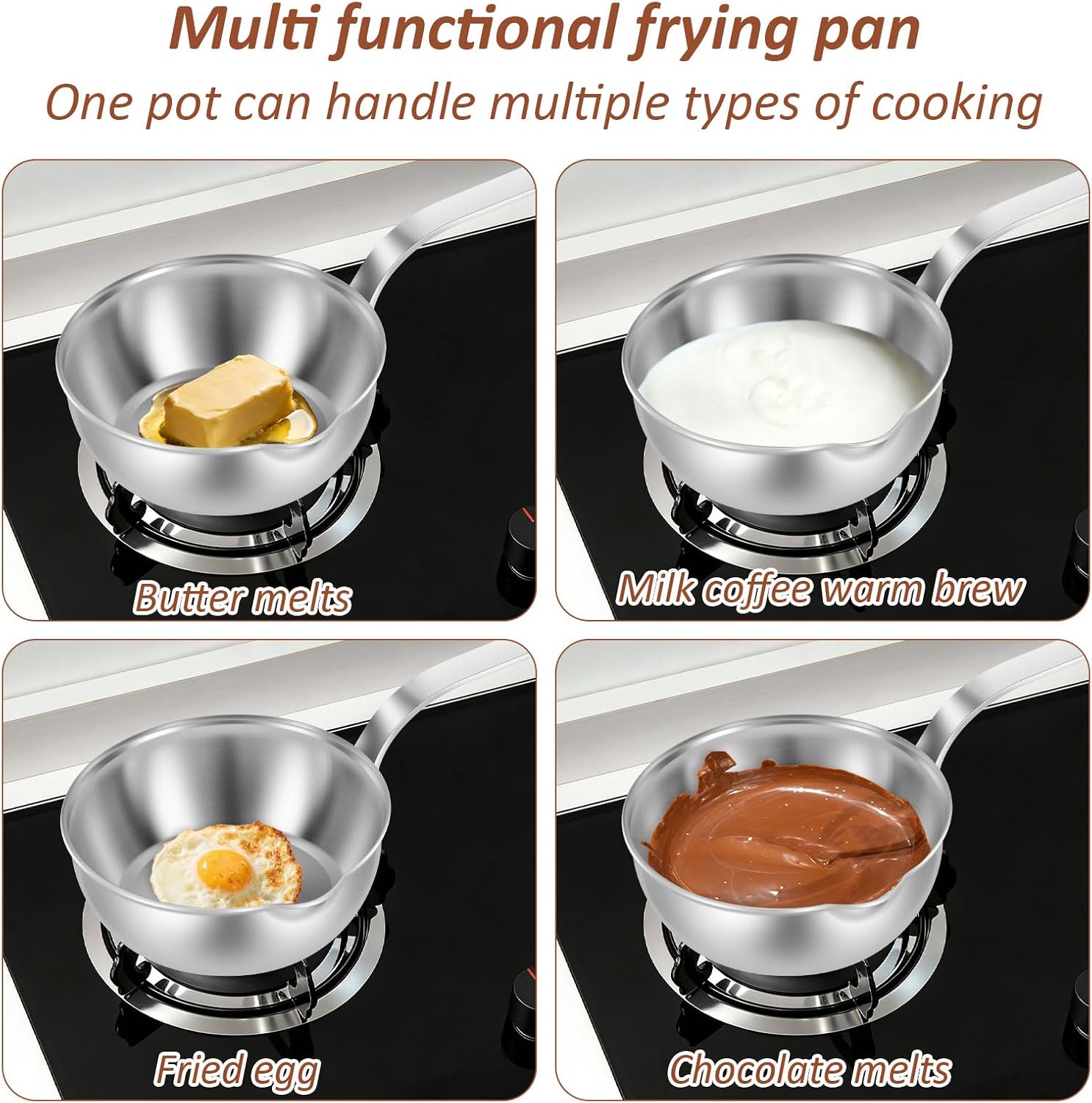 Small Sauce Pan, 13.5Oz Stainless Steel Butter Warmer, 400 Ml Chocolate Melting Pot Melter Milk Warmer with Pour Spout, Egg Frying Pan for Induction and Gas Stovetops