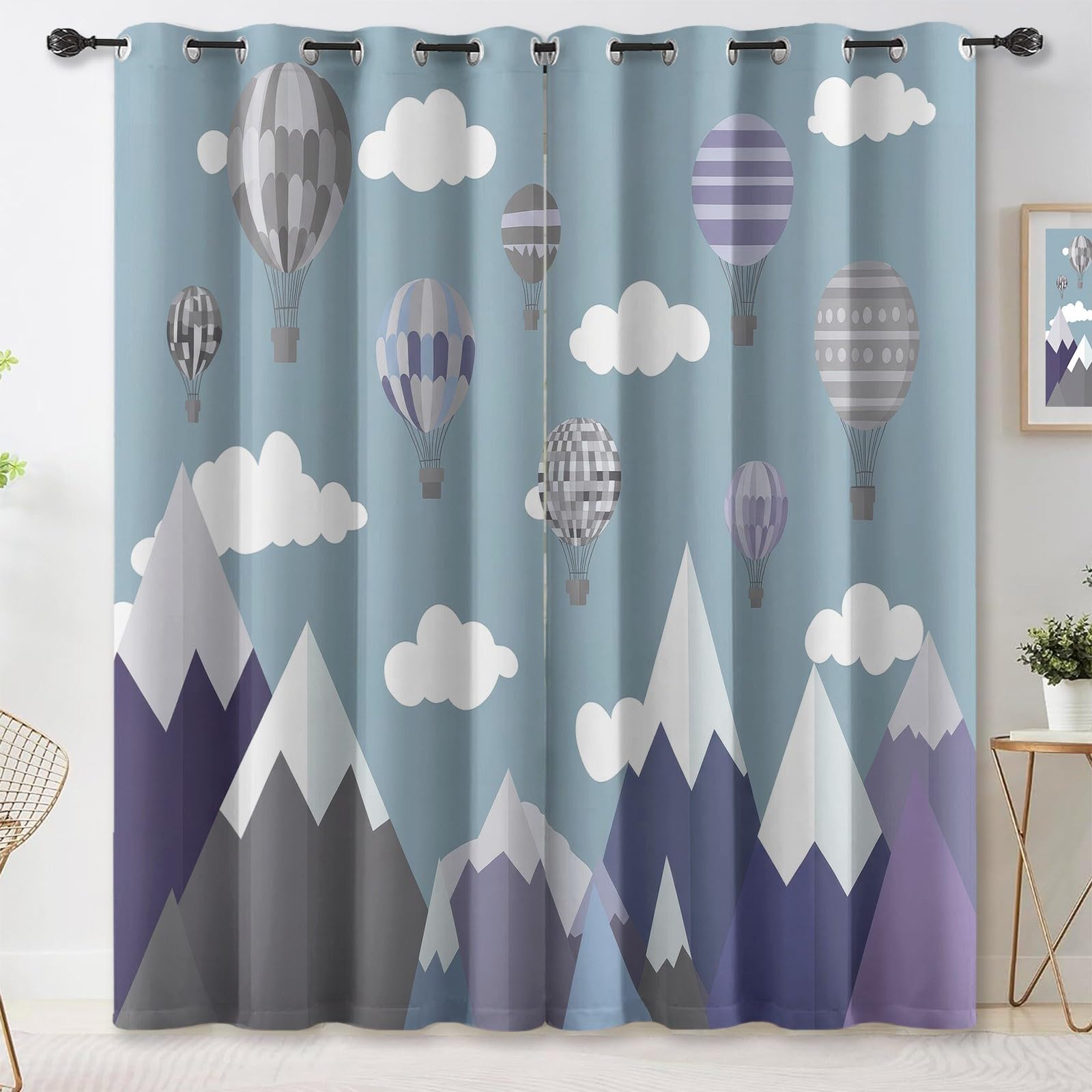 Rideau occultant thermique pour chambre enfant style nordique motif montagnes 140x245