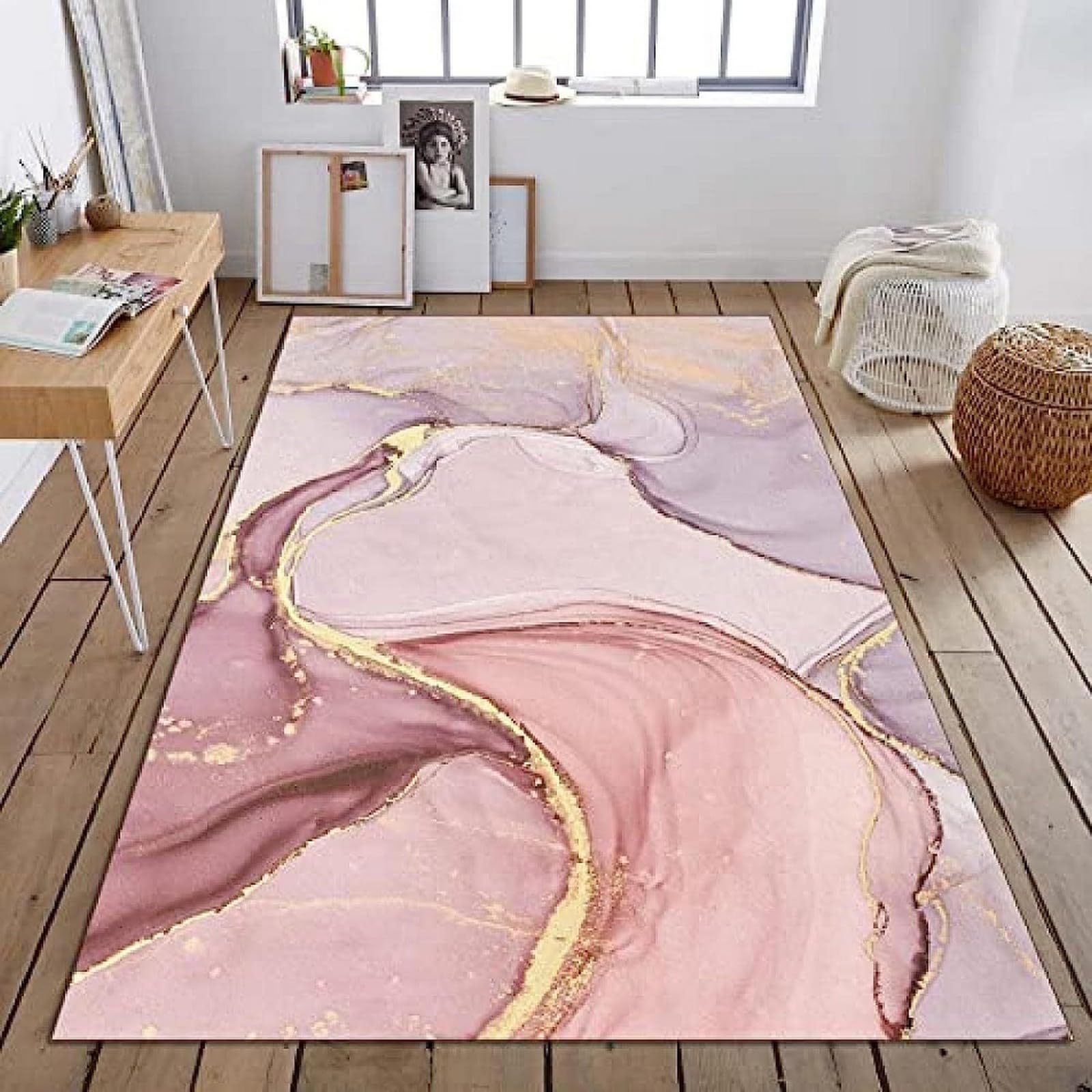 Tapis de salon antidérapant grand format texturé 3D doux et facile à nettoyer