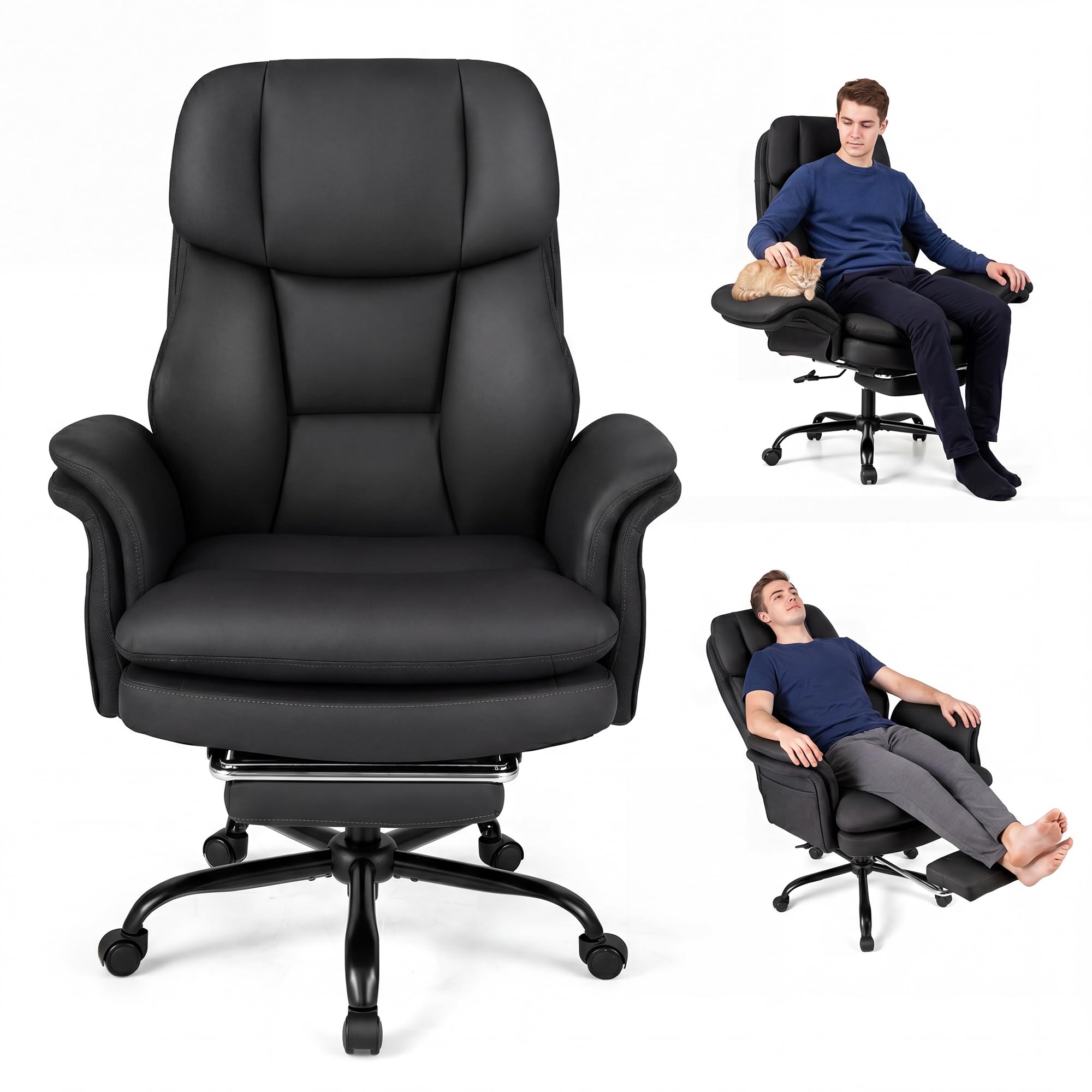 COSTWAY Big & Tall Executive Chair, Cross Legged Office Chair (Black)