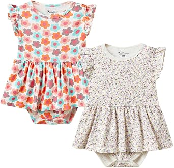 2 Pack Baby Girl Bodysuit Dress Short Ruffle Sleeve Newborn Skirted Romper Infant Summer Outfits for 0-24 Months