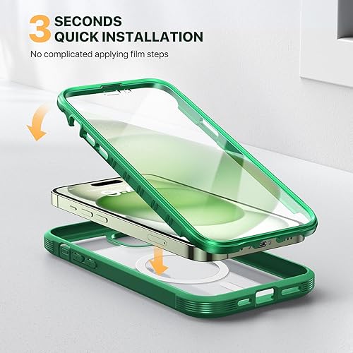 Miniatura 6 de Diaclara Funda magnética diseñada para iPhone 15, compatible con MagSafe protector de pantalla integrado sensible al tacto, antiarañazos, con
