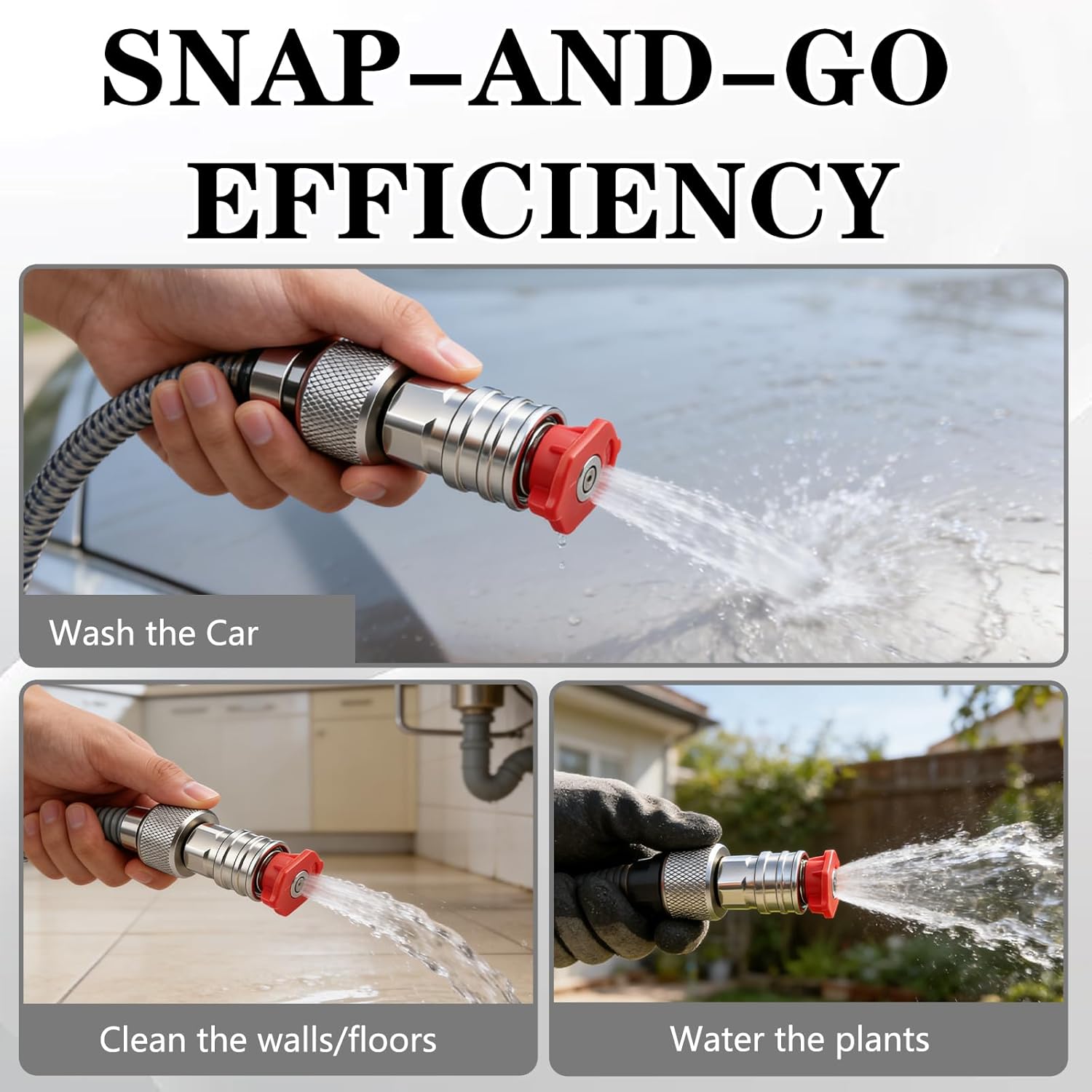 Garden Hose to Pressure Washer Adapter,3/4" GHT to 1/4" Quick Connect,Stainless Steel Hose to Power Washer Connector,Garden Hose to Mini Power Washer Adapter(Connector +5 Nozzle Set)