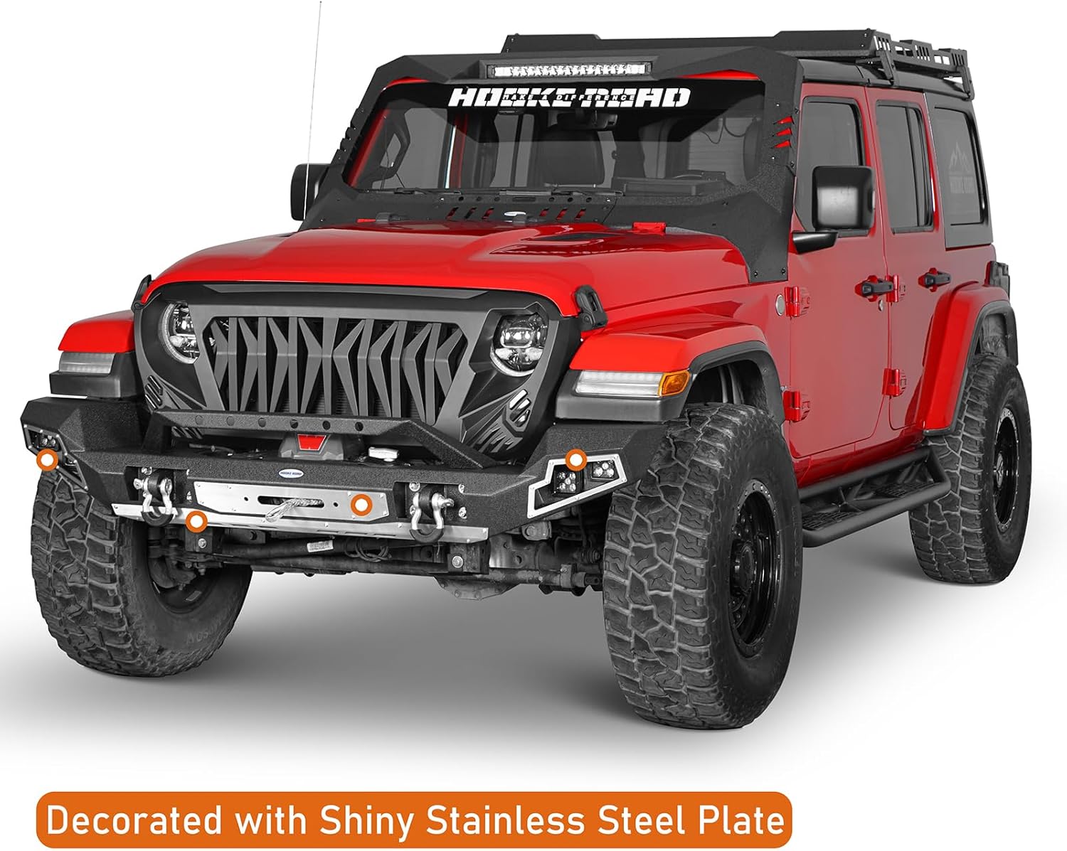 Hooke Road Gladiator Front Bumper w/Winch Plate for 2018-2026 Jeep Wrangler JL & Gladiator JT 2/4 Doors, Sturdy Steel Bumper Include Bright Lights & D-rings