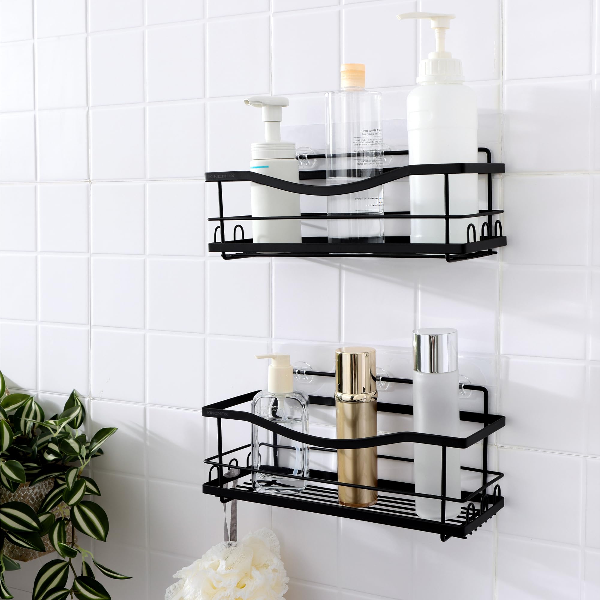 KINCMAX Iron Shower Caddies - Self Adhesive Bathroom Shelves for Showers - Wall Organizer Shampoo Holder Shelf -