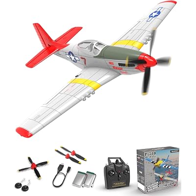 VOLANTEXRC RC Plane, 4 Channel Remote Control Airplane Fighter RTF with 6-Axis Gyro, 3 Modes & Aerobatics Easy to Fly, 2.4GHz Radio Controlled Aircraft for Beginners & Adults, P51D Mustang, Red