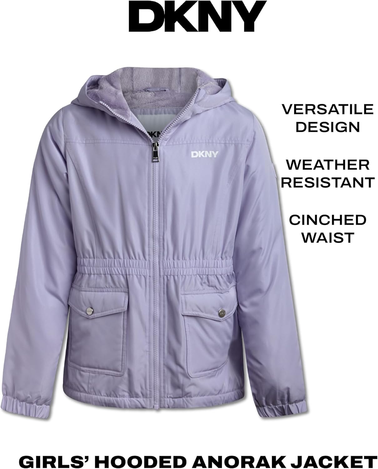 DKNY Girls Winter Jacket - Cozy Sherpa Fur Lined Weather Resistant Anorak Jacket - Full Zip Hooded Jacket for Girls - Image 3