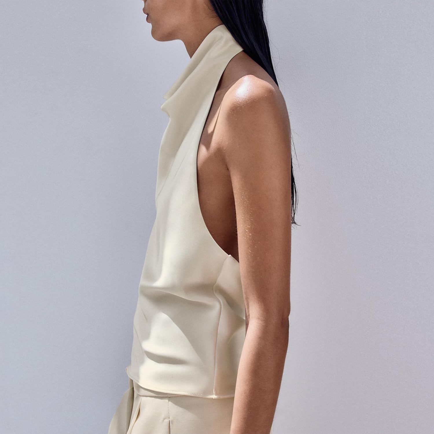 Women's Silk Satin Tank Tops Halter Draped Front Sexy Backless Womens Summer Tops Elegant Camisole Tops - Image 3