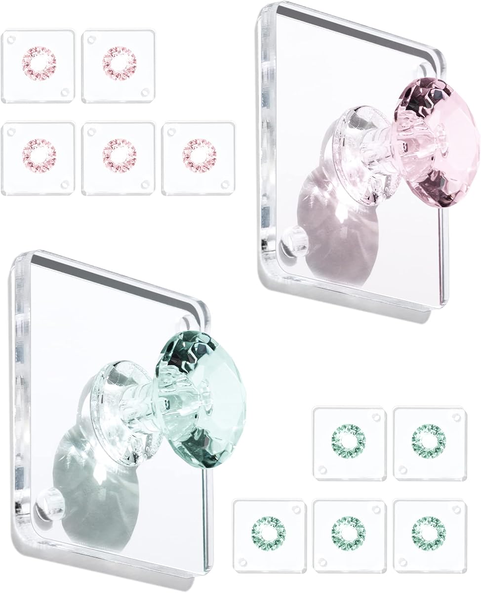Zreal 12-Pack Adhesive Wall Hooks Acrylic Diamond Wall Organizer Green Pink | Key, Jewelry, Towel and Kitchen Tool Organization in Bathrooms, Kitchens, Bedrooms and Offices