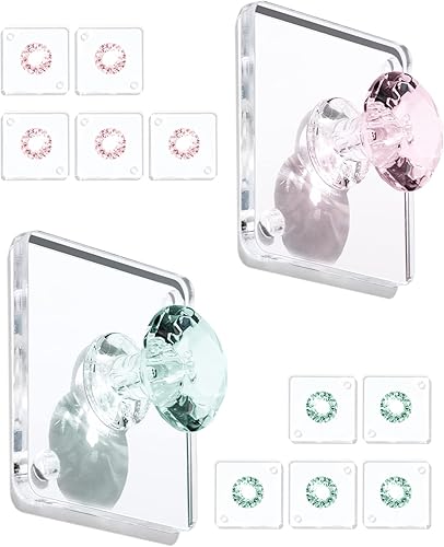 Zreal Ganchos de pared adhesivos acrílicos de diamante, paquete de 12 ganchos decorativos pequeños para llaves, joyas, toallas, cocina y baño (verde