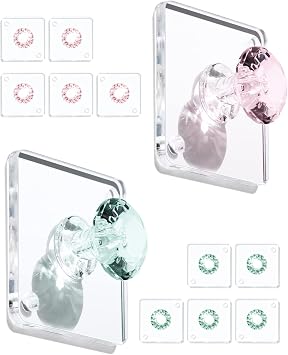 Zreal Diamond Acrylic Adhesive Wall Hooks, 12-Pack Small Decorative Hooks for Keys, Jewelry, Towels, Kitchen & Bathroom Green & Pink