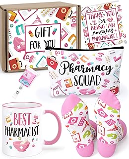 Pharmacist Gifts Box for Women Appreciation Tech Gift Socks 11oz Coffee Mug Cosmetic Bag Pharmacy Badge Reel Thank You Card for Pharmacy Week New Pharmacist Staff Retirement Birthday Gift Ideas