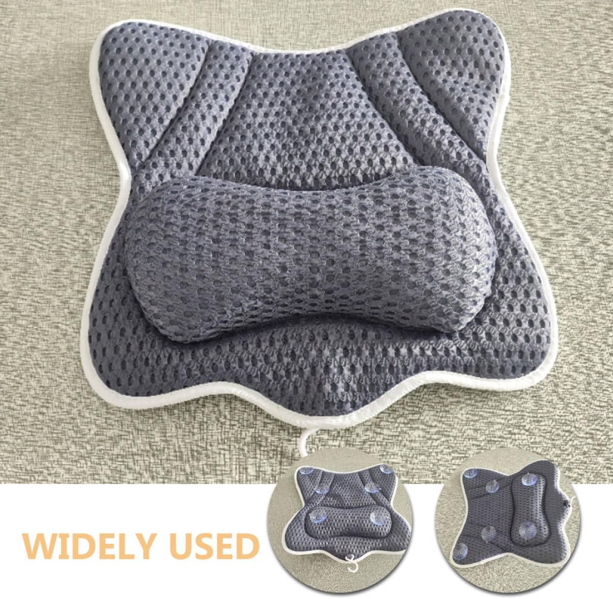 Butterfly Shape Bath Tub Pillow with 6 Suction Cups, Breathable Advanced Blue-Grey Spa Neck and Head Rest Cushion for Bathtub Soaking and Relaxation