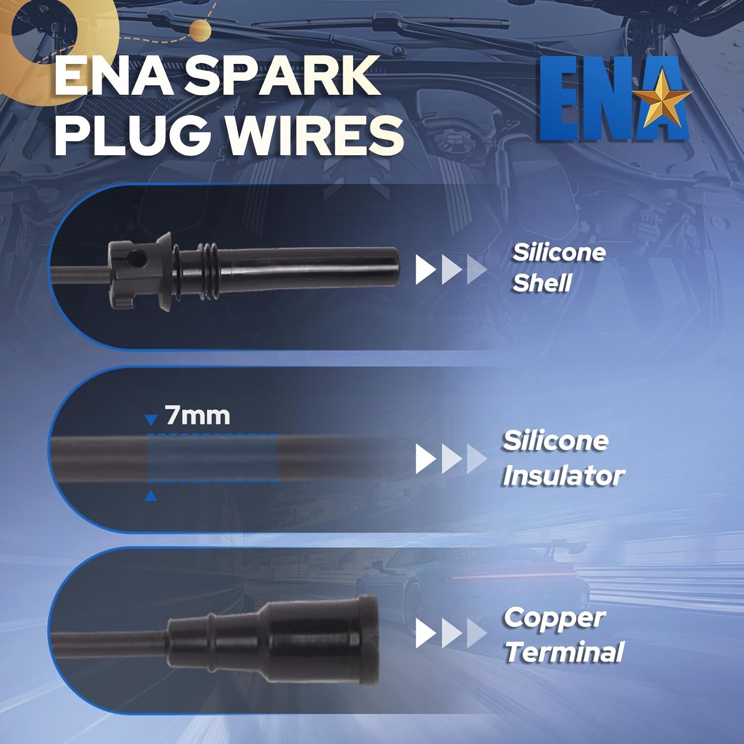 ENA Spark Plug Wire Set Compatible with Dodge Durango 1500 2500 3500 V8 5.7L 2003 2004 2005 Replacement for 358344 7884K