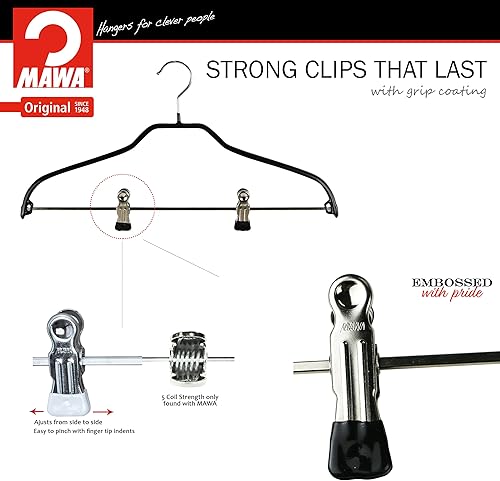 Miniatura 4 de Mawa by Reston Lloyd Silhouette Series - Percha antideslizante que ahorra espacio con clips para pantalones, estilo 40FK, juego de 70, color negro
