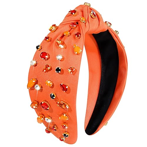 NVENF Diadema de Halloween para mujer, diadema de perlas de cristal, diadema anudada con cuentas adornadas con joyas y nudo superior, accesorios de