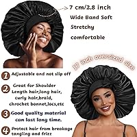 Vista 3 de Gorro de satén de seda para dormir el cabello: gorro de noche ajustable para mujer, tamaño gigante, banda ancha cómoda para trenzas de cabello largo